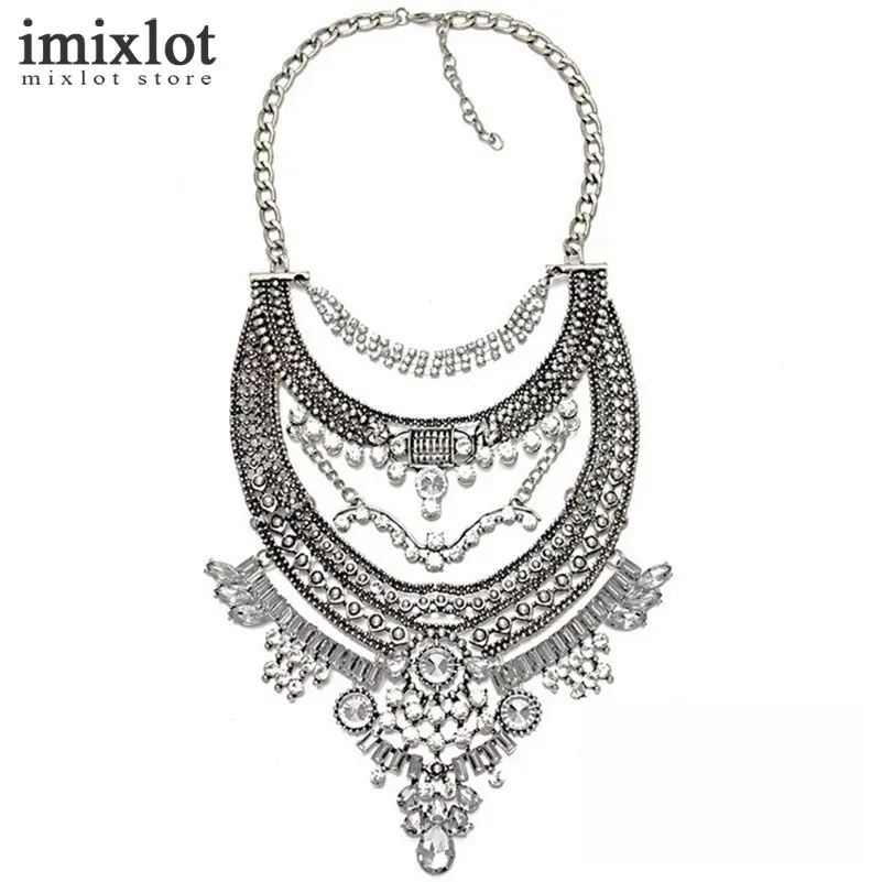 Boho Vintage Necklace for Women Antique Silver Crystal Tassel Statement Necklaces &amp Pendants Bohemian Maxi Jewelry | Украшения и