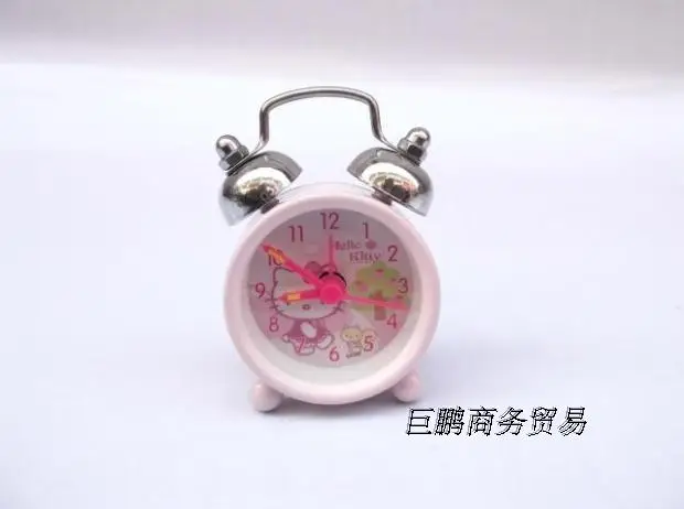 Lovely small quartz clock 202 Mini cartoon alarm button batteries get up lazy students watch table |