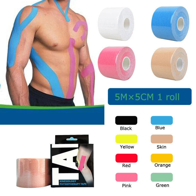 Qiiwi Качество 5 см * м эластичный хлопок ролл клей kinesio лента Спортивных травм мышц