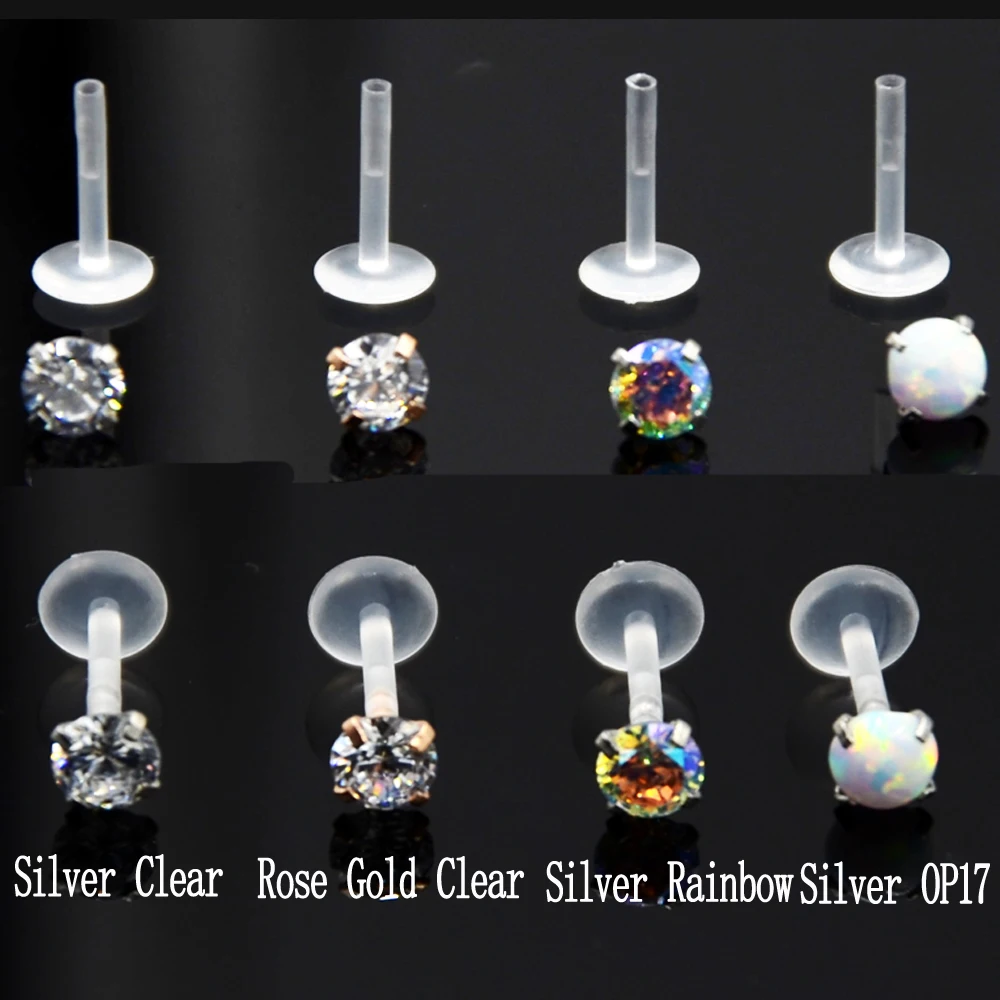 BOG-1PC AB& Clear& Opal Циркон Биопласт Лабрет Монро губы шпильки Кристалл уха хрящ трагус Спираль пирсинг шпилька кольцо 16 г