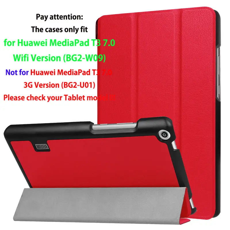 Red Модный чехол для девочек huawei MediaPad T3 7,0 BG2-W09, смарт-чехол из искусственной кожи, чехол для планшета Honor Play Pad 2 7,0, кожа+ пленка+ ручка - Цвет: Red