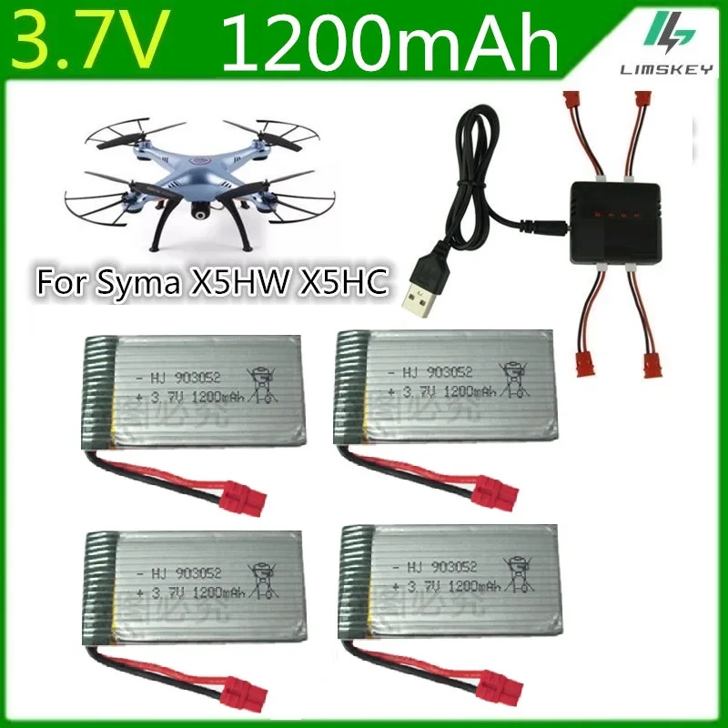 

5PCS 3.7V 1200mah Lipo Battery and Charger For Syma X5HC X5HW RC Quadcopter Spare Parts 3.7V Battery RC Camera Drone Accessories