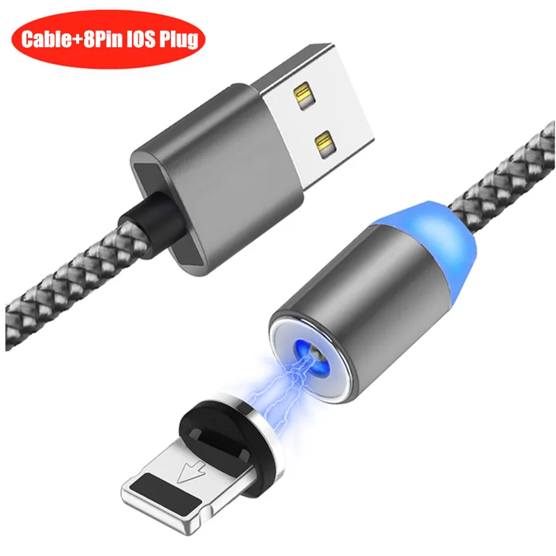 Grey IOS Cable 20 шт./упак. NISI 1 м 2 Micro USB Магнитный кабель Lightning для iPhone samsung 8Pin IOS Тип-C Порты светодиодный телефона зарядный кабель 3 в 1 - Цвет: Grey IOS Cable