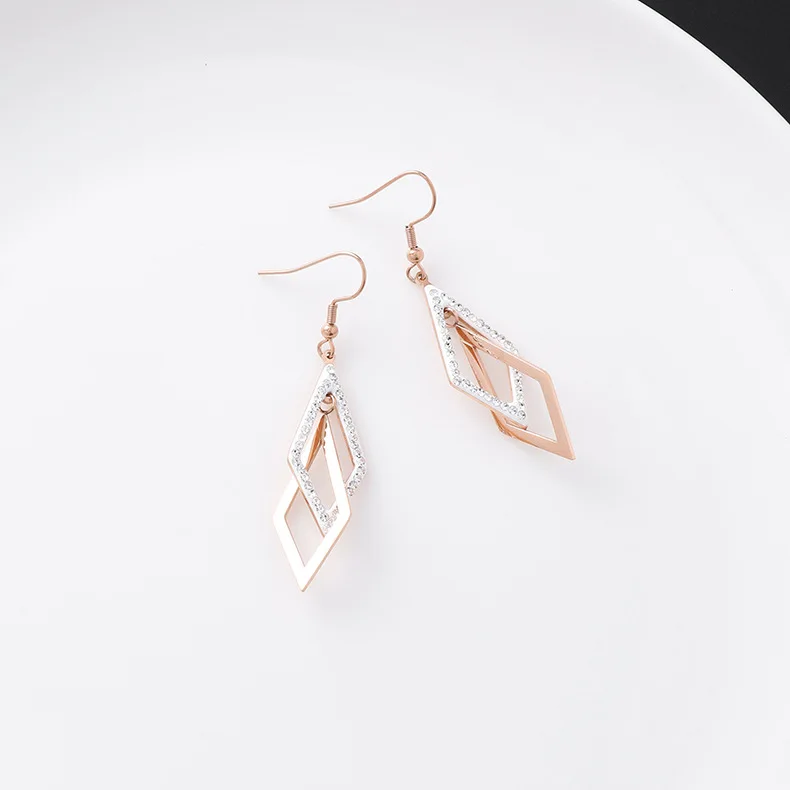 New Listing Geometric Titanium Steel long Tassel Girl Earrings gold Stainless Steel Triangle leaf Girl Black Jewelry Earrings 1