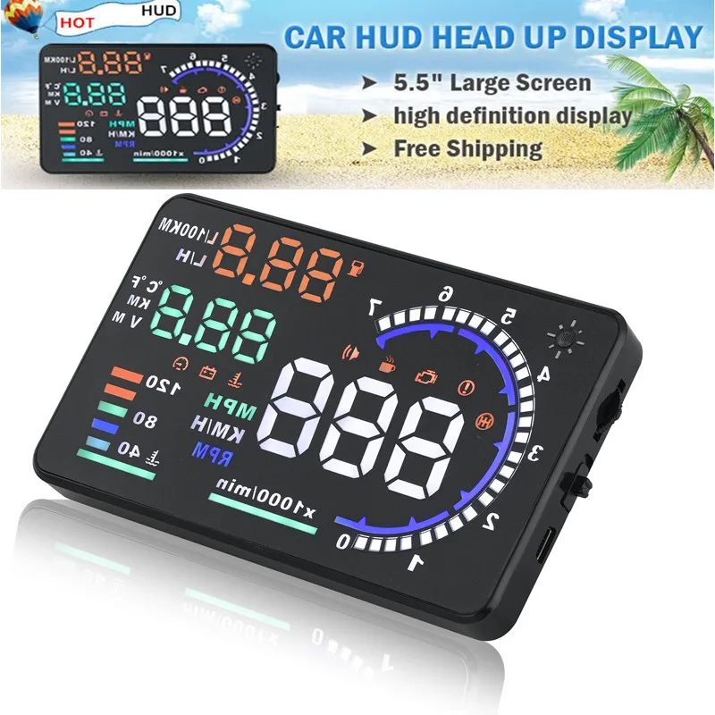 Высококачественная 5 дюймовая Автомобильная HUD система отображения освещенности