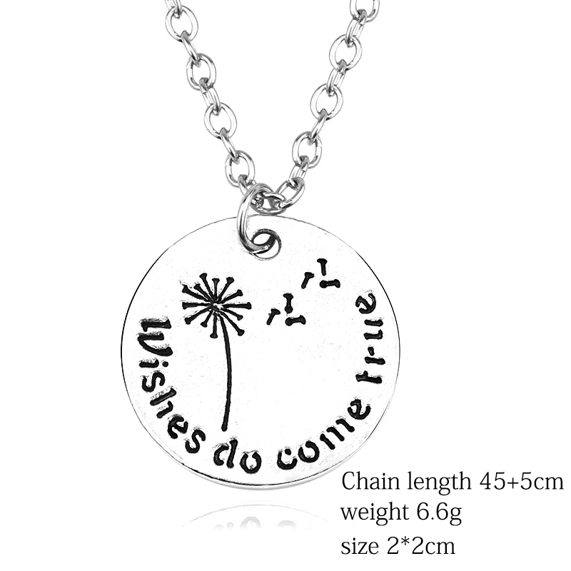

Creative Keepsake Dandelion Round Pendants Necklace Lettering Wishes Do Come True Simple Chain Ornaments Hot Selling DIY