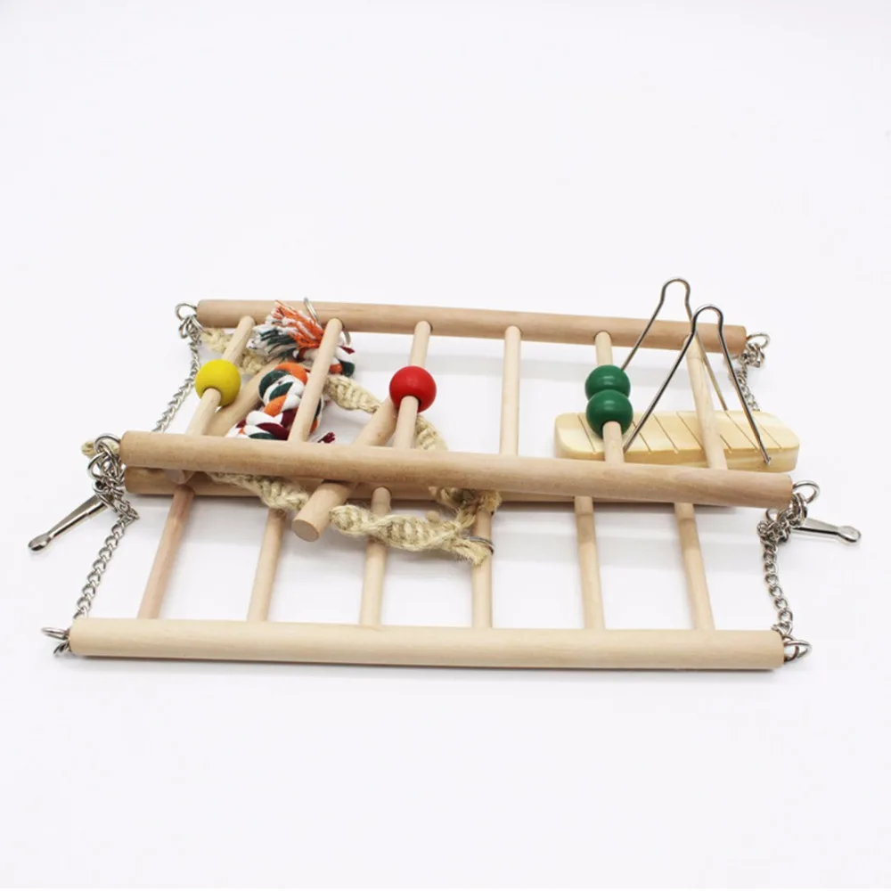 Bird Toy Wooden Ladders Swings Scratcher Climbing Wood Parrot Ladder Swing Toys Cage Accessories Birds Home Decor Supplies | Дом и сад