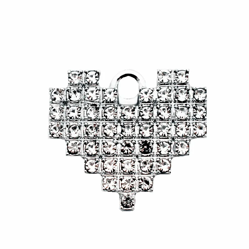 

Новейшие 20 шт./лот металлические подвески в форме сердца с полностью кристаллами серебряные подвески с застежкой-лобстером подвески для бр...
