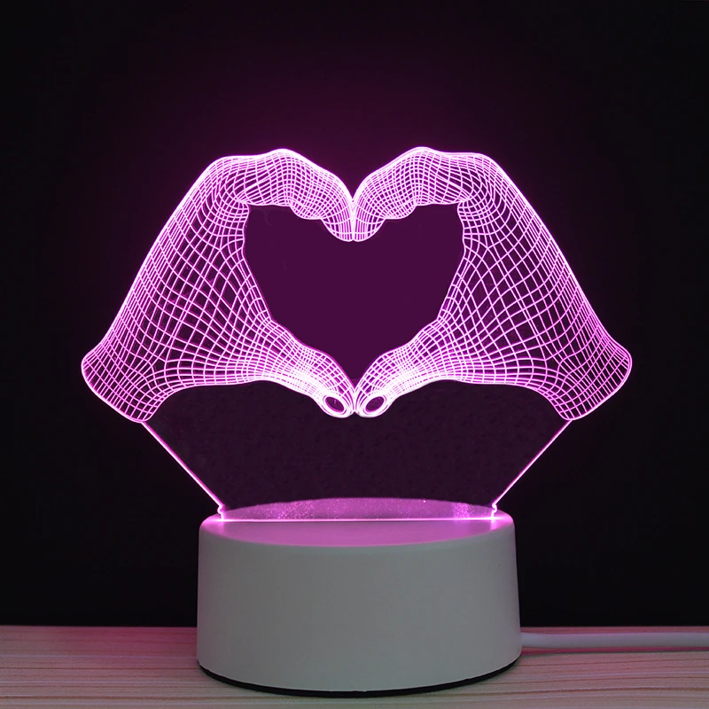 Valentine's Day colorful 3D Light love gesture action touch lights LED RGB Valentine gift present Night lamp remote lighting | Лампы и