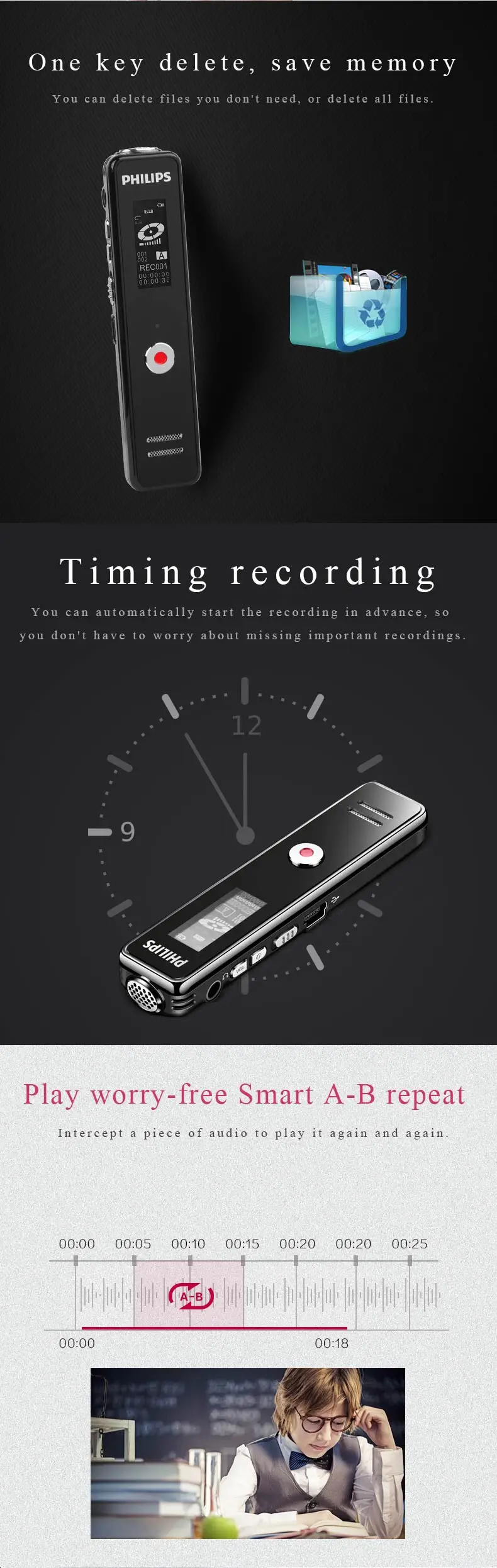Philips Meetting Цифровой диктофон VTR5100 профессиональный HD мини снижение голоса для учебы 8 Гб