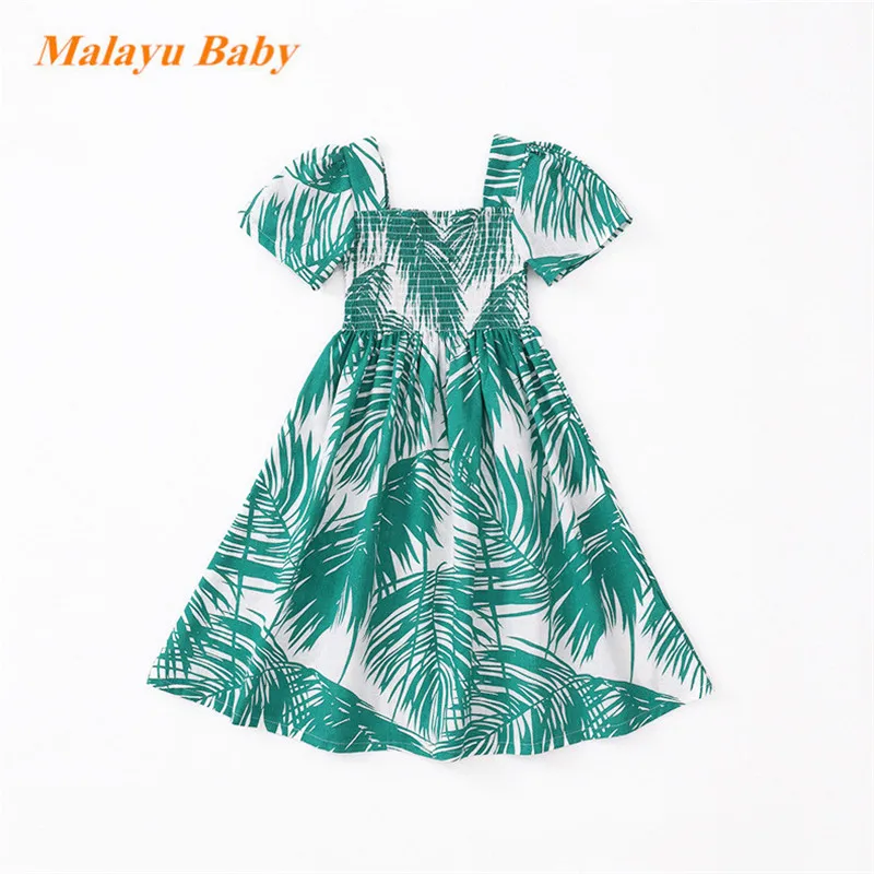 Girls dress 2020 summer new girls big children leaves print generous collar elastic bust 4-12 years children's clothing | Детская