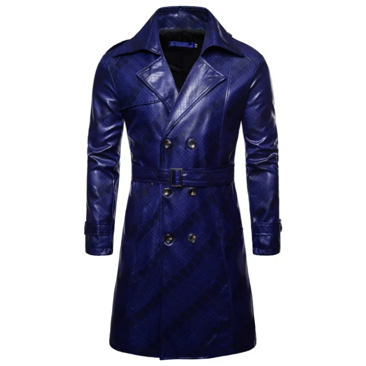 

Europe/US Size New Design Game Leather Jacket Men Casual Double Breasted Long Windbreaker Leather Jacket Motorcycle Jacket Male
