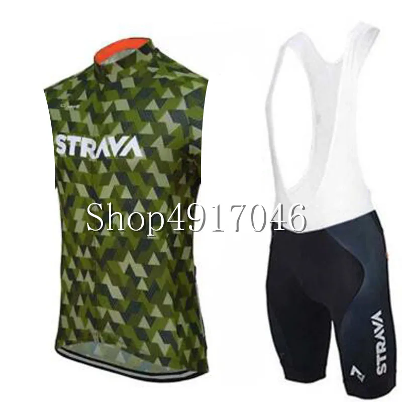 2019 STRAVA лето для мужчин Велоспорт без рукавов Джерси нагрудник шорты наборы 9D