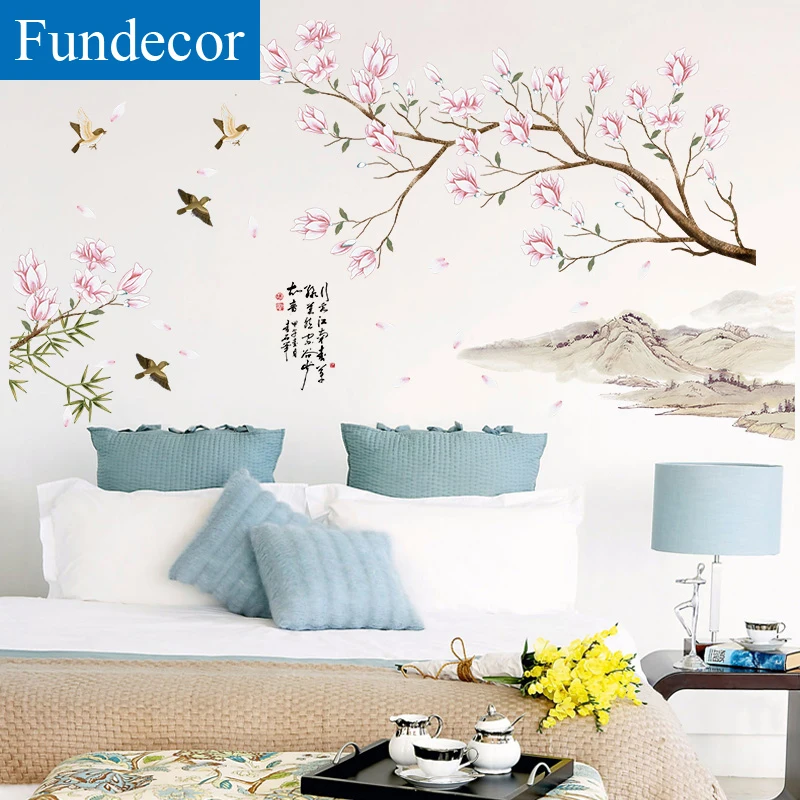 [Fundecoration] Китайский стиль персиковый цветок рисунок наклейки на стену