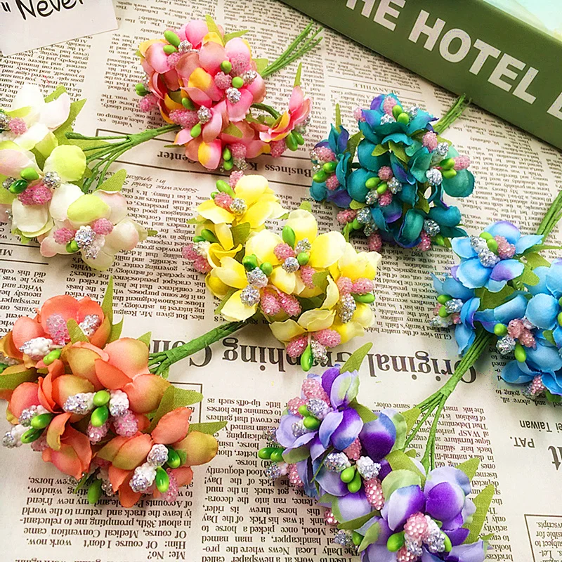 

6pcs 3cm Artificial Stamen Bud Berry flower for Wedding Candy Box Decoration Scrapbooking DIY wreaths Fake Flowers