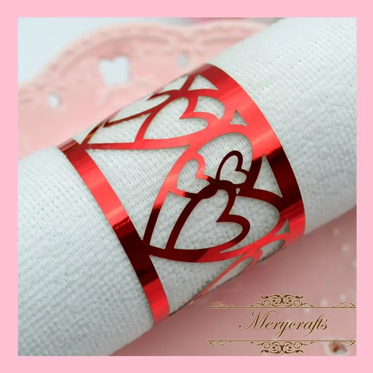 

NR02 High Quality 250g Metallic Paper Unique Design Romantic Hearts Pattern Wedding Supplies Dinner Laser Cut Napkin Ring