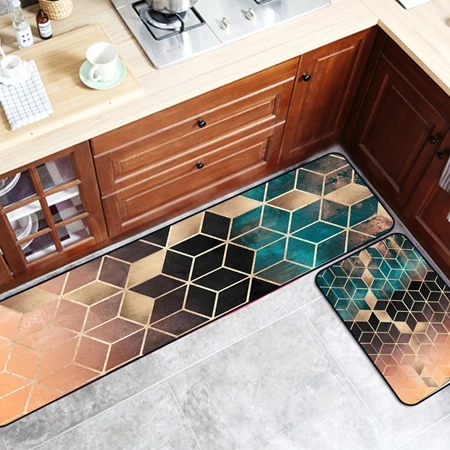 Kitchen Mat1 Современный абстрактный Коврик для кухни, ковры, золотой, черный, серый геометрический бриллиантовый дверной коврик для ног, ванная комната, декор для спальни, Нескользящие коврики - Цвет: Kitchen Mat1