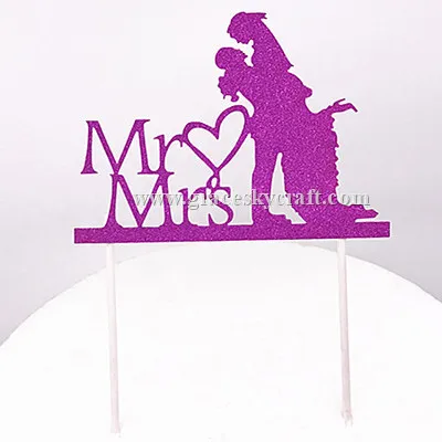 

12pcs free shipping Glitter paper Mr Mrs Bride Groom design Wedding Cakes Toppers Party Favors cupcake picks.8 colors