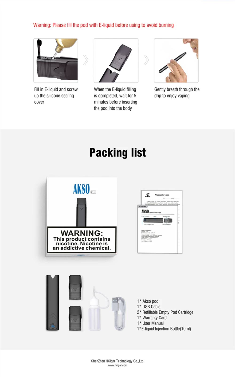 HCIGAR AKSO OS Pod Комплект 1,4 мл многоразового бака мини pod vape ручка MTL стартовый комплект Электронная сигарета с воздушным приводом pod система