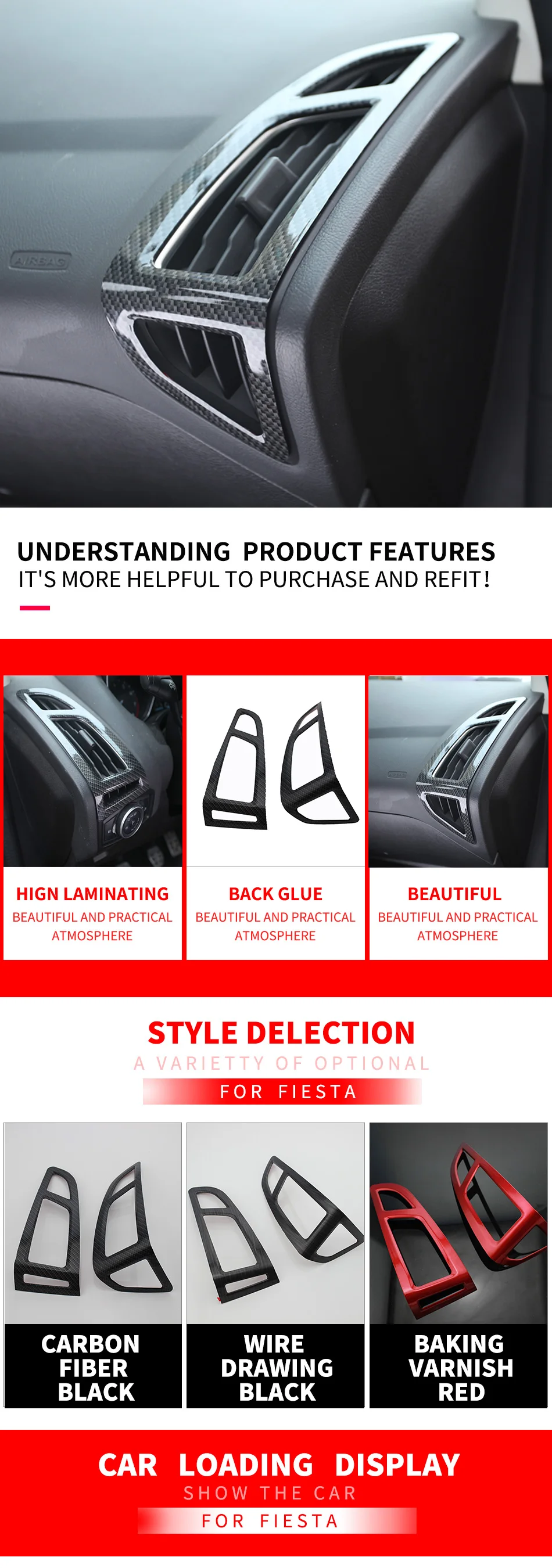 Three styles of ABS Air Conditioning Vent Sequins Air Conditioner Vents Sticker for Ford Focus 3 4 2012 2013