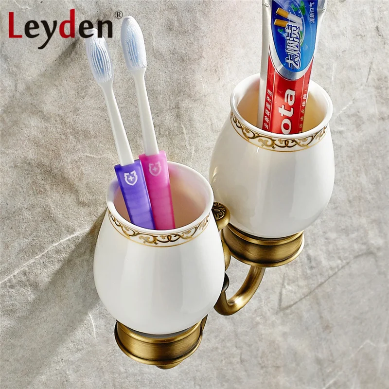 Лейден античная латунь/ORB двойная чашка стакан держатель Винтаж настенное