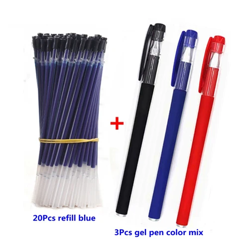 23Pcs blue set A 23 шт./компл. цвета — красный, синий, черный чернила гелевая ручка повторная заливка 0,5 мм записи обычные ручки пополнения чернил для студент, школа, офис Поставки канцелярских принадлежностей - Цвет: 23Pcs blue set A