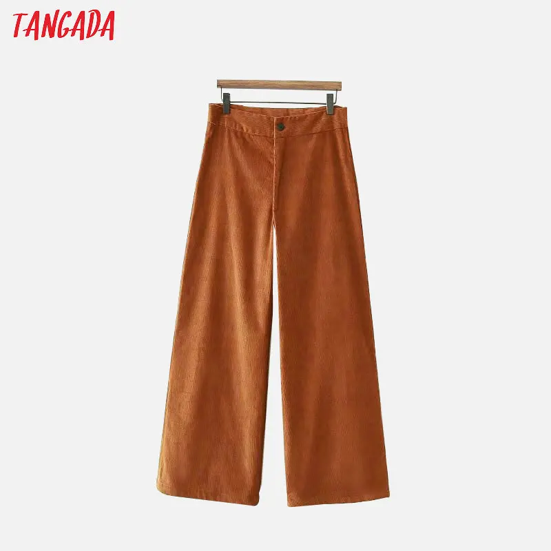 Tangada женские брюки коричневые брюки брюки с высокой талией брюки с поясом офисный стиль элегантные брюки классические брюки кюлоты широкие брюки палаццо XD147