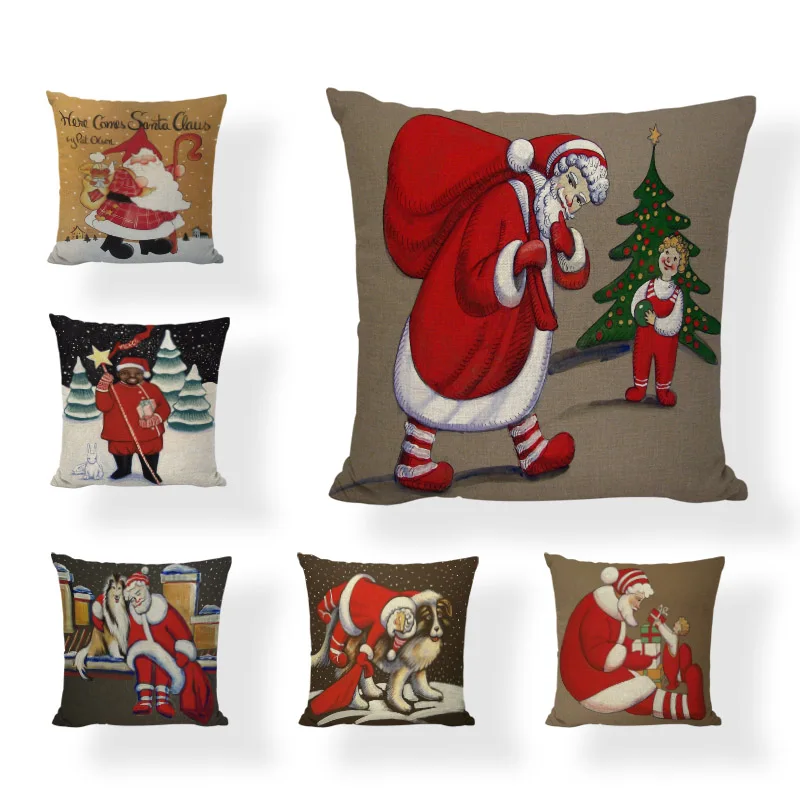 Наволочка на подушки Merry Christmas 45x45 см Санта Клаус милая собака автомобиль домашняя