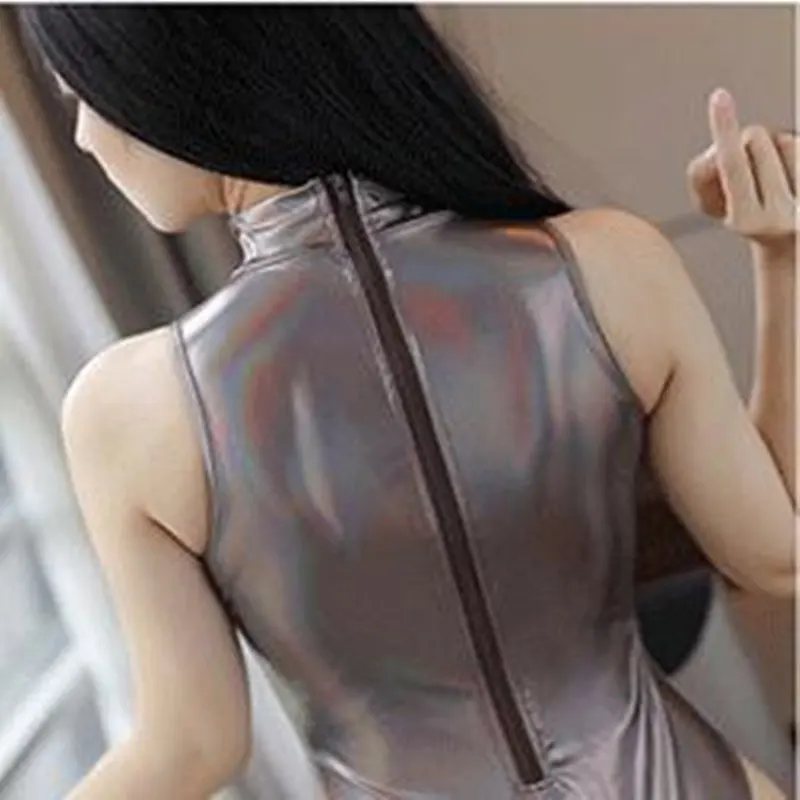 2019 летний сексуальный блестящий боди из искусственной кожи для женщин Клубная