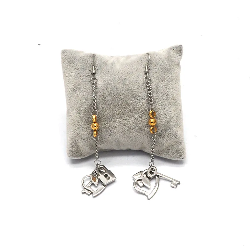 Pendientes Trendy Stainless Steel Drop Earrings Silver Love heart keys locks pattern Personalized Jewelry For Women E032219 | Украшения и