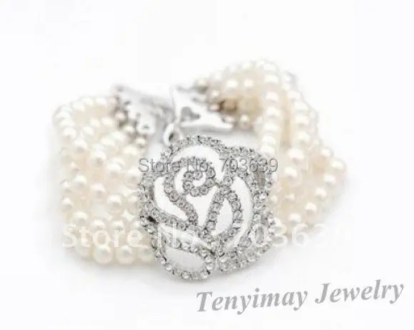 

Fashion imitation pearls bracelet, crystal rose bracelet, multi rows bracelet free shipping 12pcs/lot