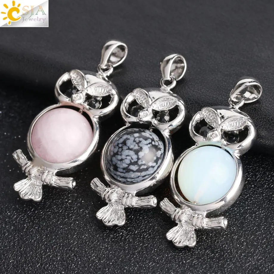 Ожерелье CSJA с кулоном в виде милой совы круглые шарики из бисера натуральные