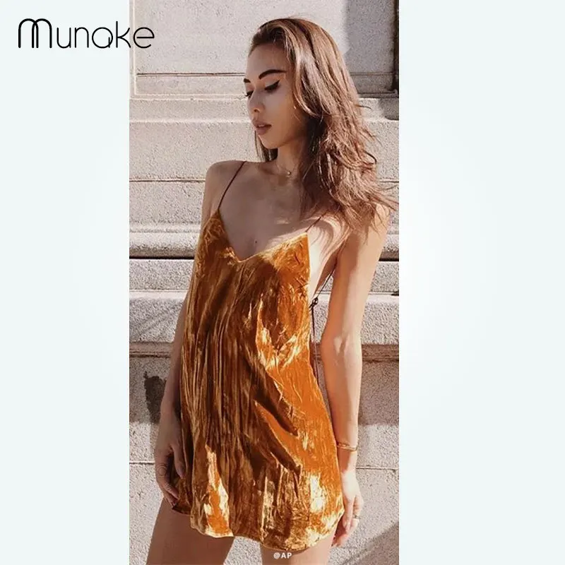MUNAKE 2017 спагетти ремень Бархат summer beach dress sexy v образным вырезом женский клуб платья