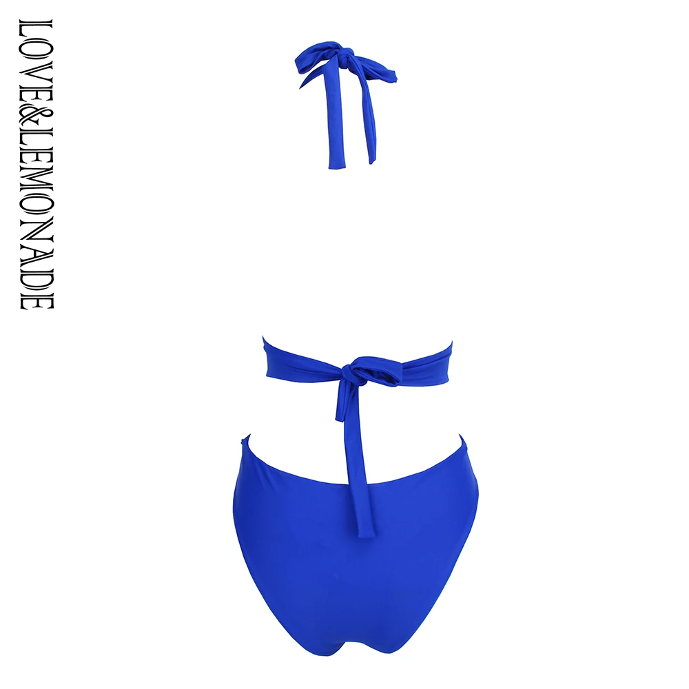 Женский облегающий костюм LOVE &amp LEMONADE синий с бахромой на плечах и глубоким