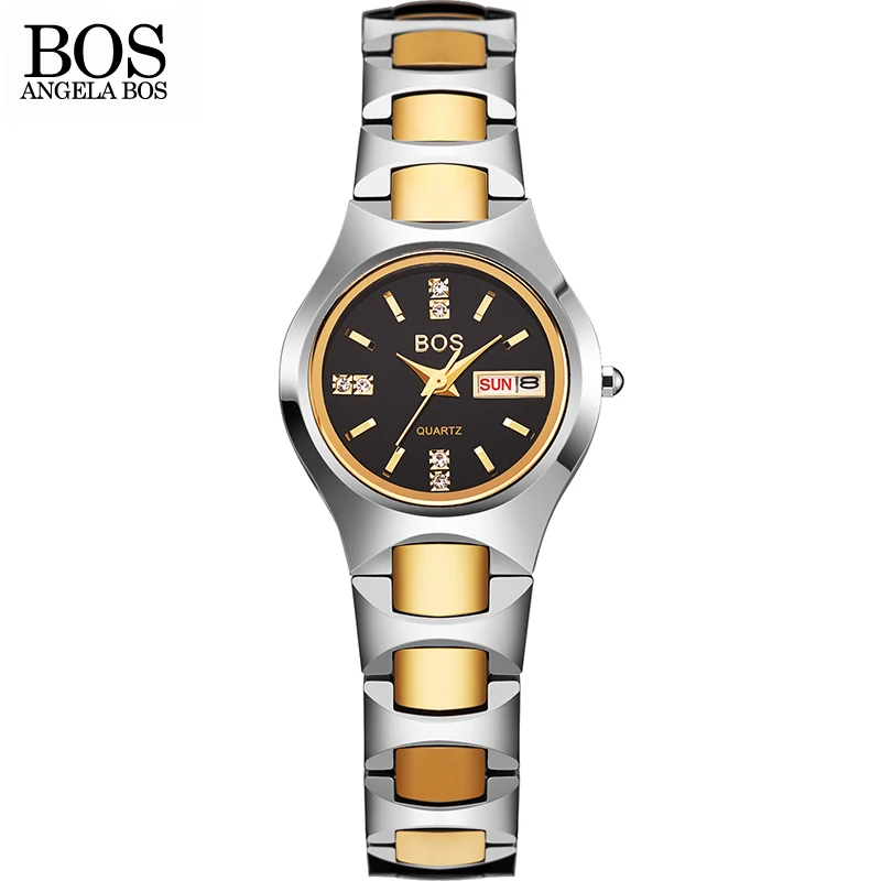 Час Анжела BOS Роскошные брендовые Вольфрам Сталь Стразы Сапфир кварцевые часы с