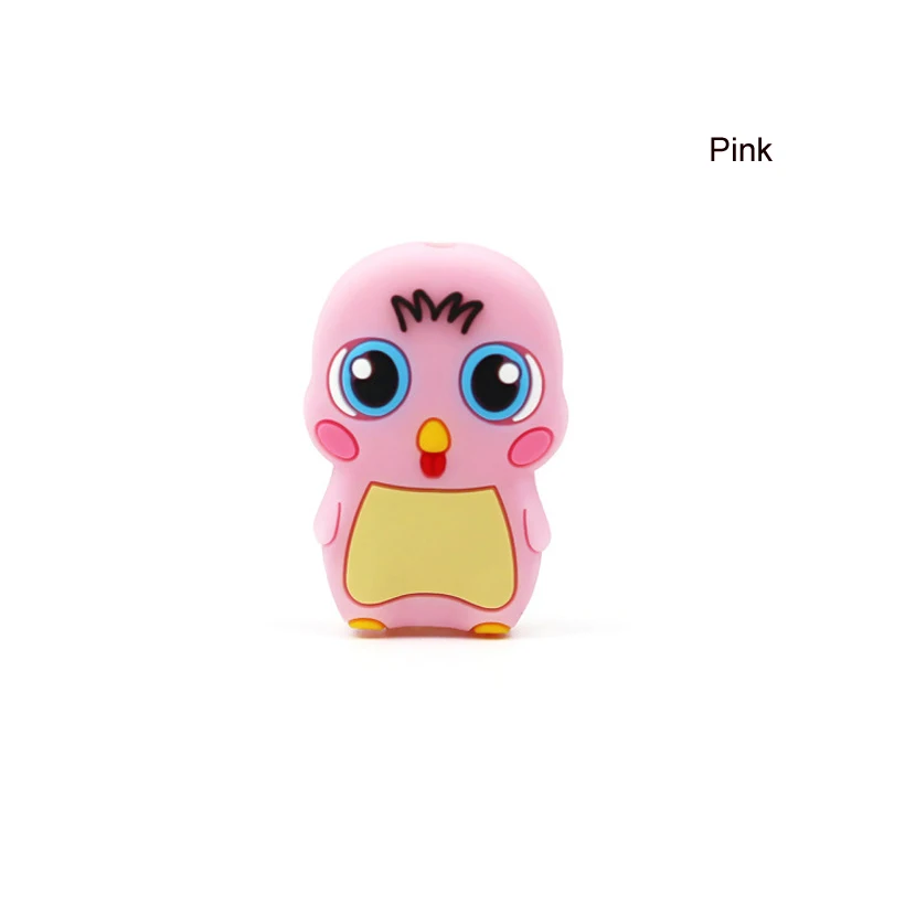 Pink chick 10pcs 10 шт коала силиконовые бусины Сова собака цыпленок утка детские жевательные игрушки для DIY соска цепь ребенок прорезыватель животное уход ожерелье бусы - Цвет: Pink chick 10pcs