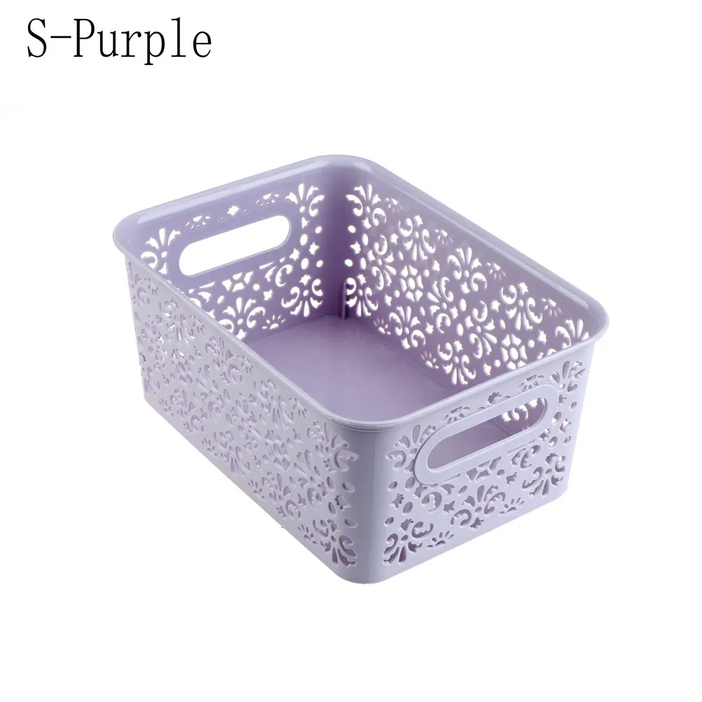S purple Полые пластиковые корзины для хранения офисных настольных косметики дистанционного хранения Коробка для макияжа инструменты Органайзер сумка для ванной держатель - Цвет: S purple