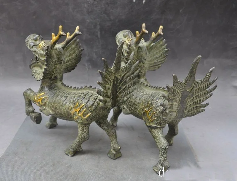 Рождественская старая китайская статуя фэн-шуй бронзовый позолоченный Дракон