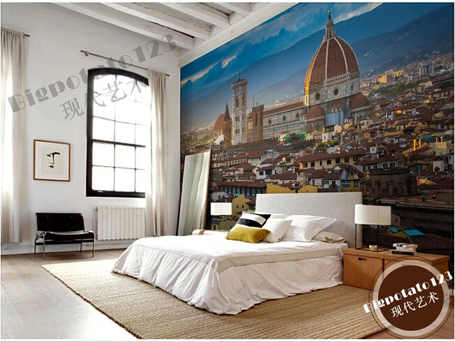 3D фрески на заказ здание в деревне замка под голубым небом обои для гостиной