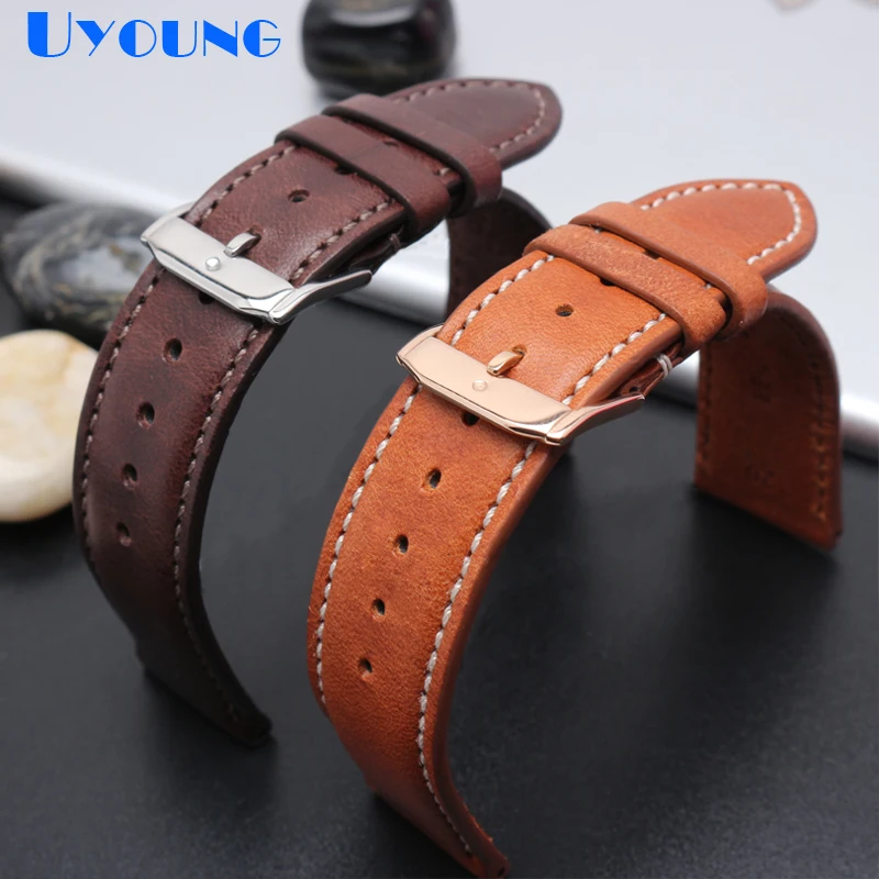 

20mm 21mm watchstrap genuine leather band Dark brown/brown color wristwatches band for 3600377 3600378 watchband