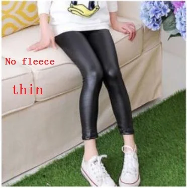 black no fleece Новая детская одежда на осень и зиму, детские кожаные леггинсы, утепленные плюшевые штаны для девочек - Цвет: black no fleece