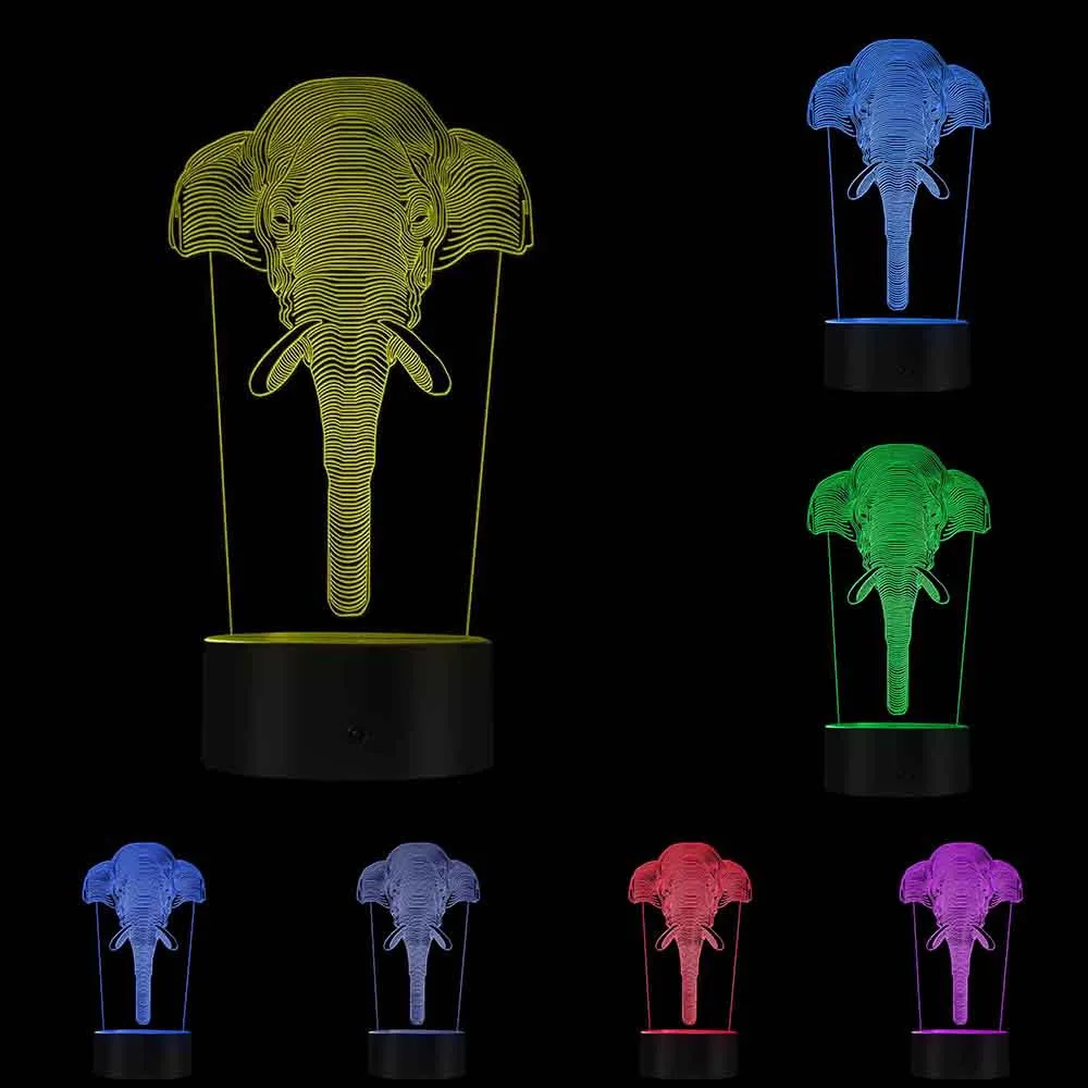 Plastic Base Современный 3D ночник со слоном, светильник для спальни, настольная лампа, светодиодный светильник, акриловая лампа, сафари, сувенир, USB, 3D оптический иллюзионный светильник - Цвет: Plastic Base