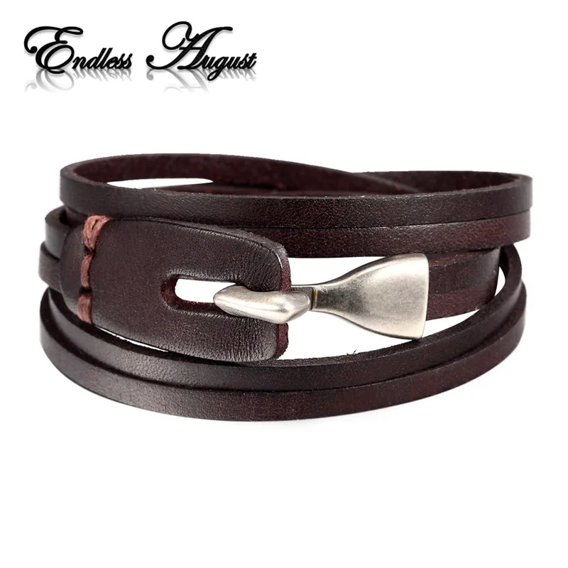 Endless Aug 2017 New arrival Trendy Multiple layers Men Bracelet Black braid Leather Stainless Steel Accessories gifts | Украшения и