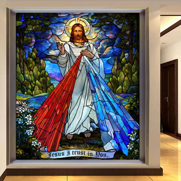Can do any size Window Film Glass Films Jesus Christ Poster stained glass sticker self adhesive or static cling for Church Home