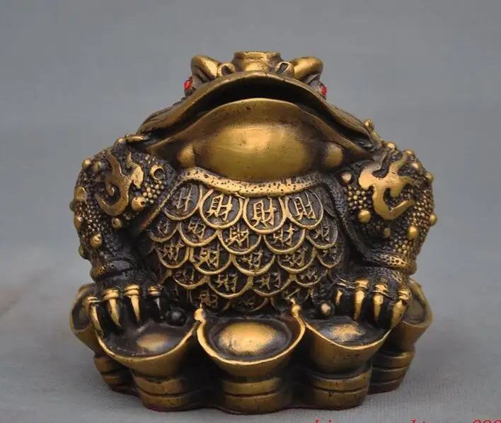 Chinese fengshui brass money coin yuanbao ingot Golden Toad bufo frog statue | Дом и сад