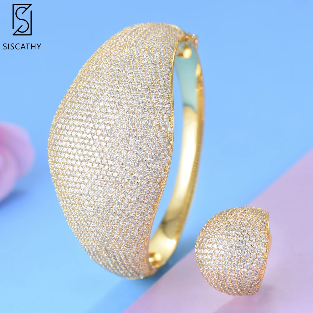 SisCathy 2PCS Bracelets/Ring Jewelry Sets For Women Luxury Branch CZ Geometric Bridal African Wedding | Украшения и аксессуары