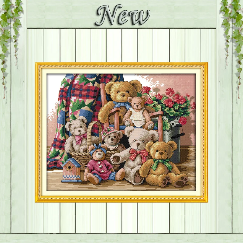 

Bear family cartoon decor paintings counted printed on canvas DMC 14CT 11CT chinese Cross Stitch Needlework Sets Embroidery kits