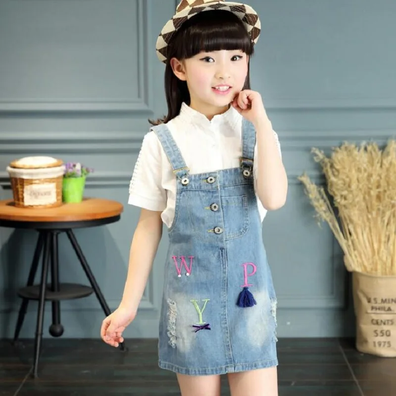 Children's summer models in children's denim 120-160 Korean girl strap jeans dress | Детская одежда и обувь