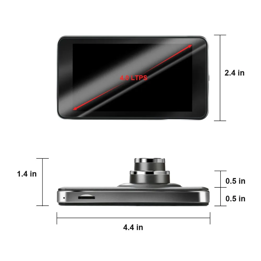 Видеорегистратор FHD 1080P с двумя объективами 4 дюйма сенсорный экран IPS парковочный