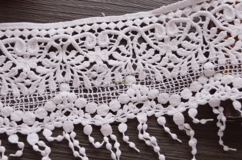 

ivory 5 yard 14cm 5.51" wide cotton embroidered tassels fringe lace trim ribbon clothing dress curtain fabric 1021730QL4K36